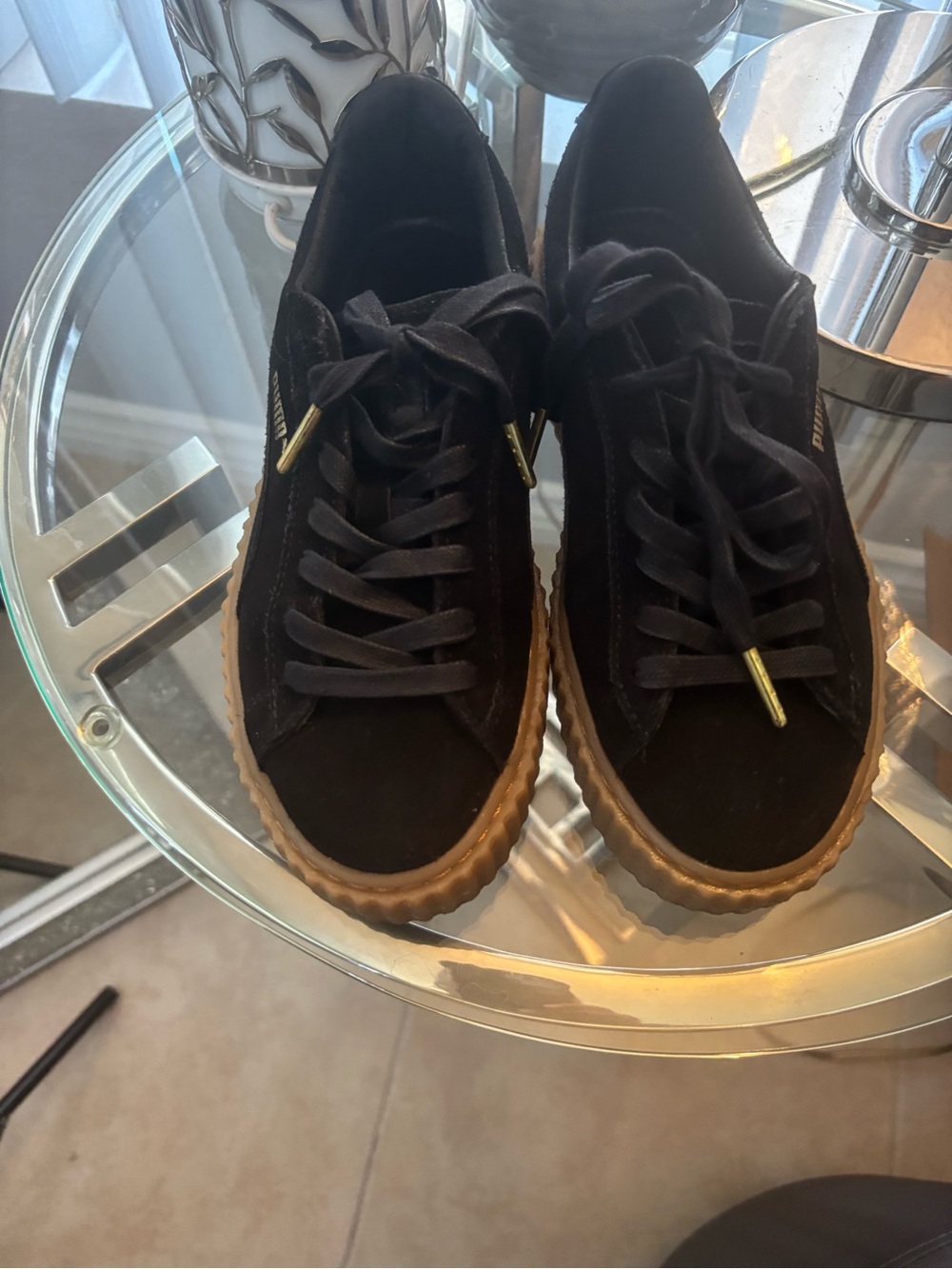 Puma Black Suede Fenty Sneakers with oatmeal Sole